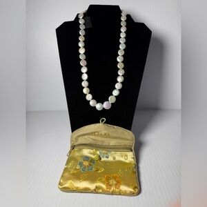 Honora White Pearl Necklace with Gold Floral Pouch